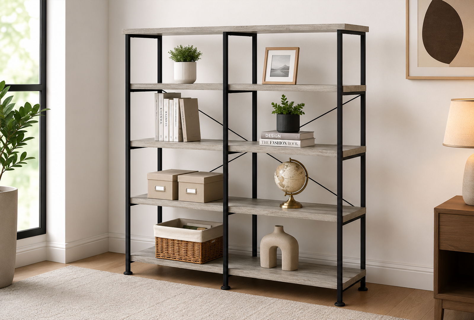 Analiese 801544 63-inch 4-shelf Double Bookshelf - Grey Driftwood