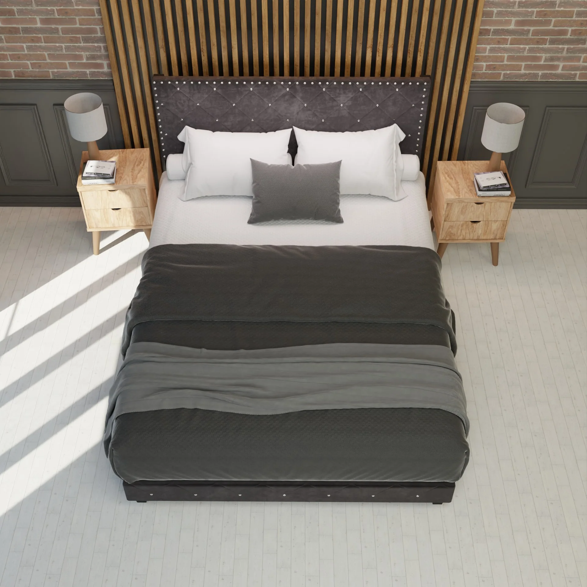 Starlett Velvet Bed With Diamonds Color Grey - Image 3