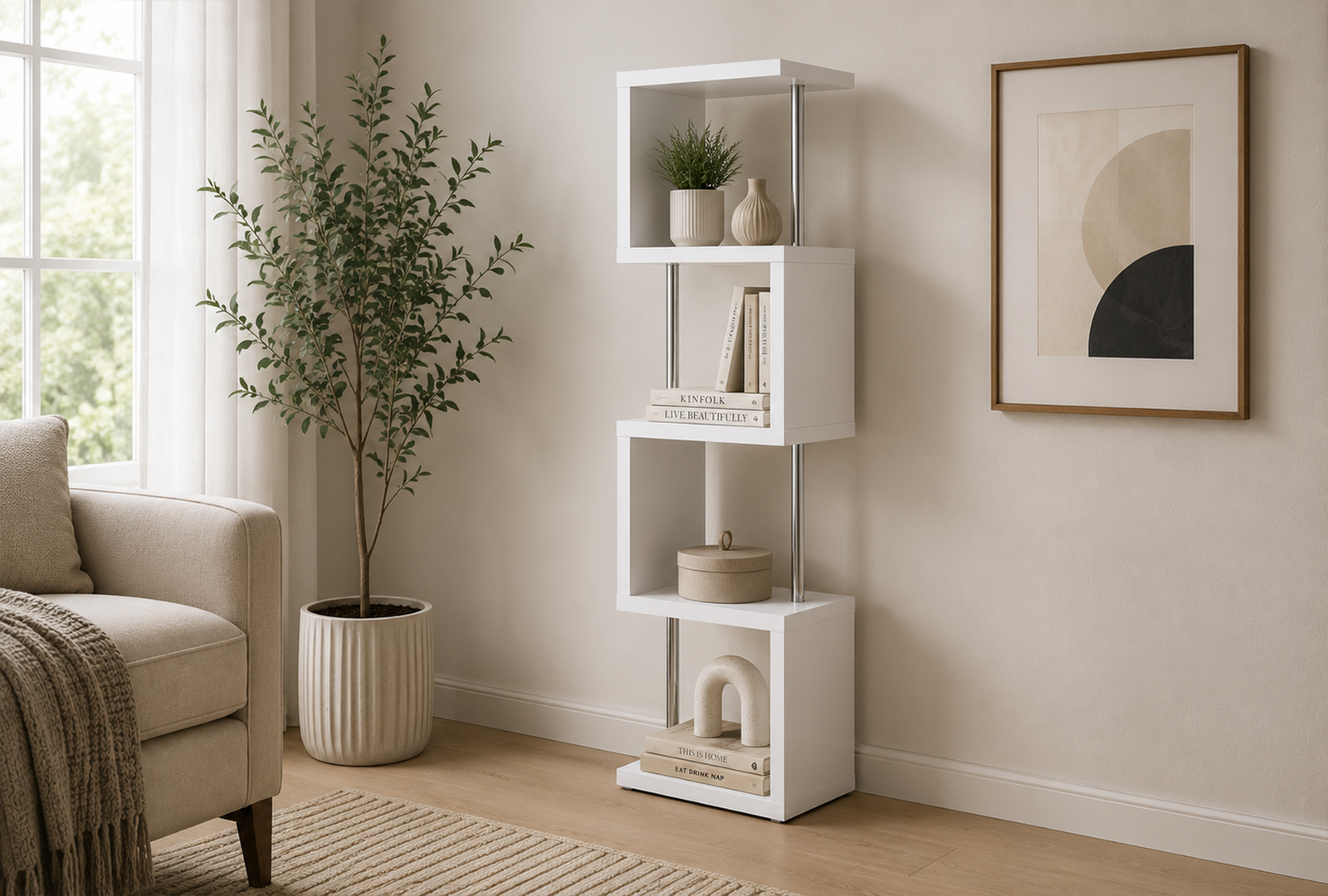 Baxter 801418 67-inch 4-shelf Bookshelf - White and Chrome
