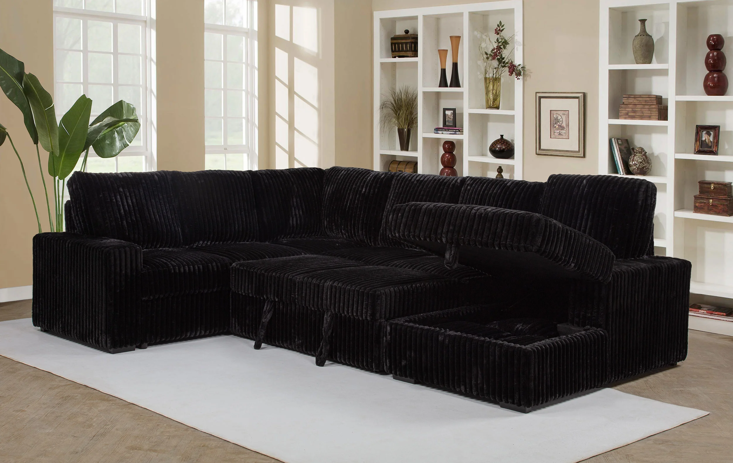 Black Sleeper Couch - Devonshire Sleeper Sectional Sofa - Image 4