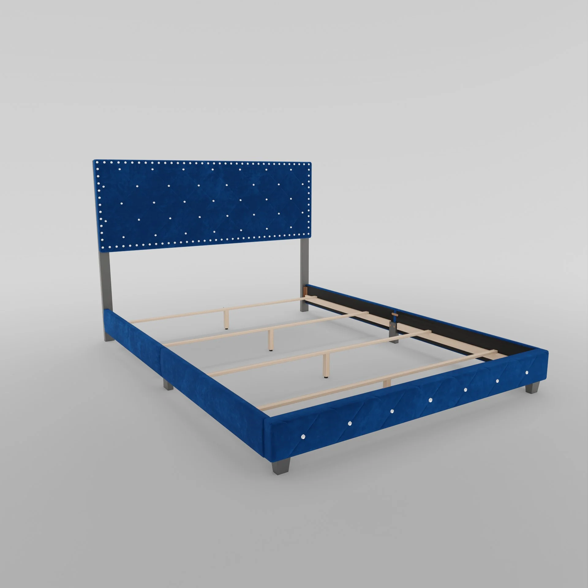 Starlett Velvet Bed With Diamonds Blue - Image 4
