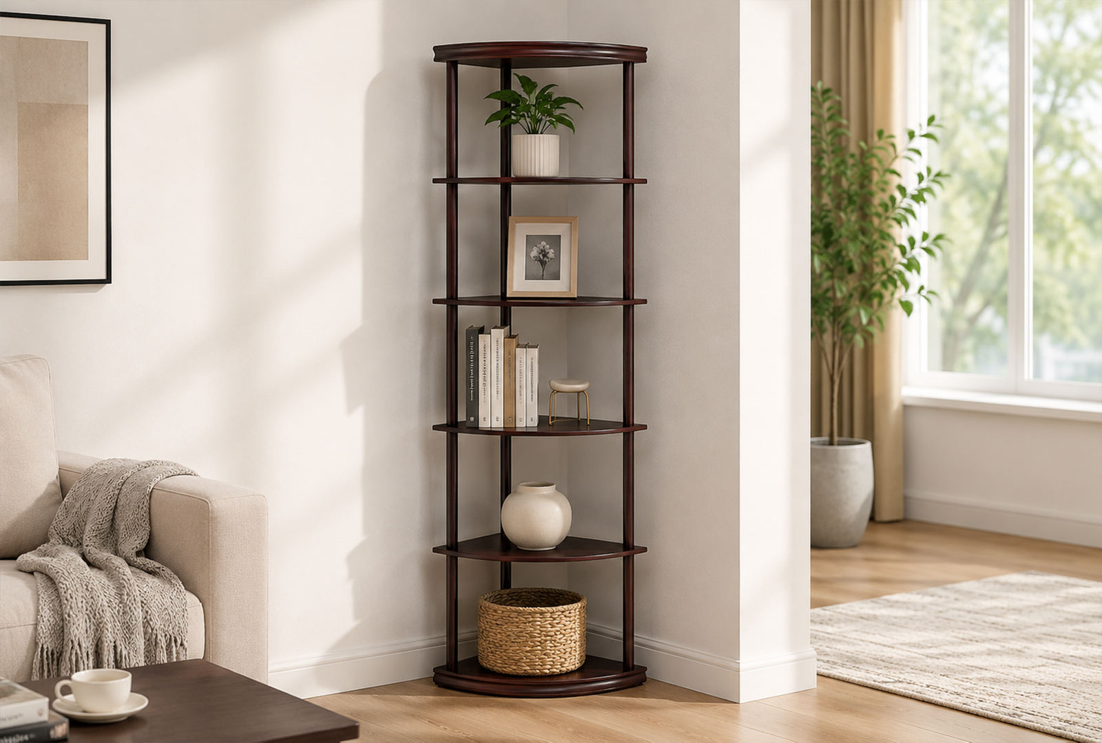 Bonwick 800279 72-inch 5-shelf Corner Bookshelf - Cappuccino