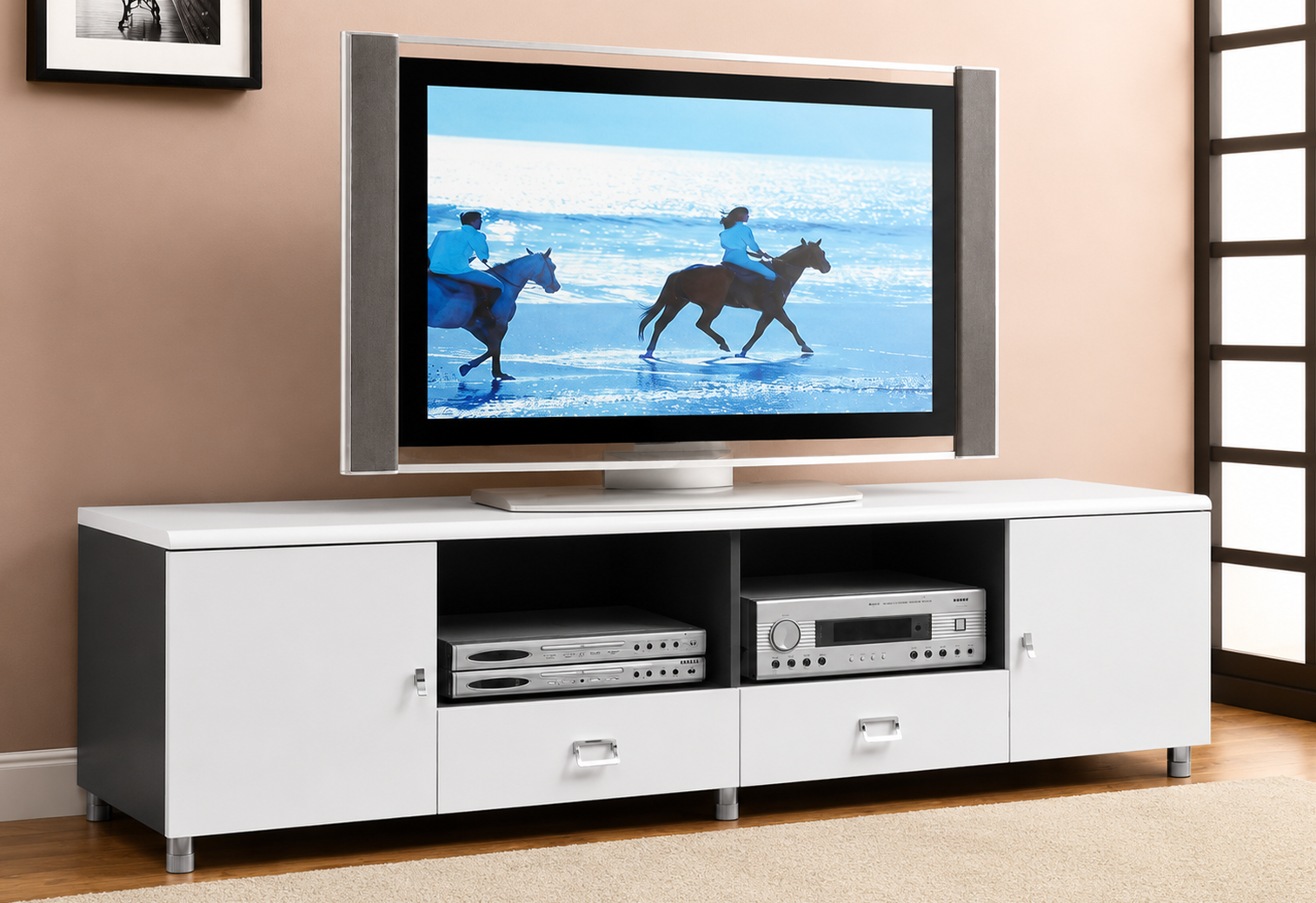 Burkett 2-door Engineered Wood 71-inch TV Stand White High Gloss