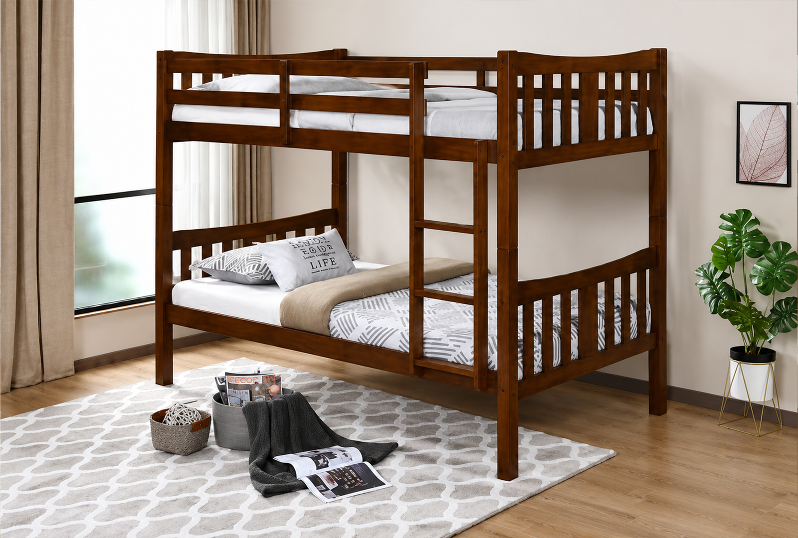Caribou Twin Over Twin Wooden Bunk Bed Dark Brown