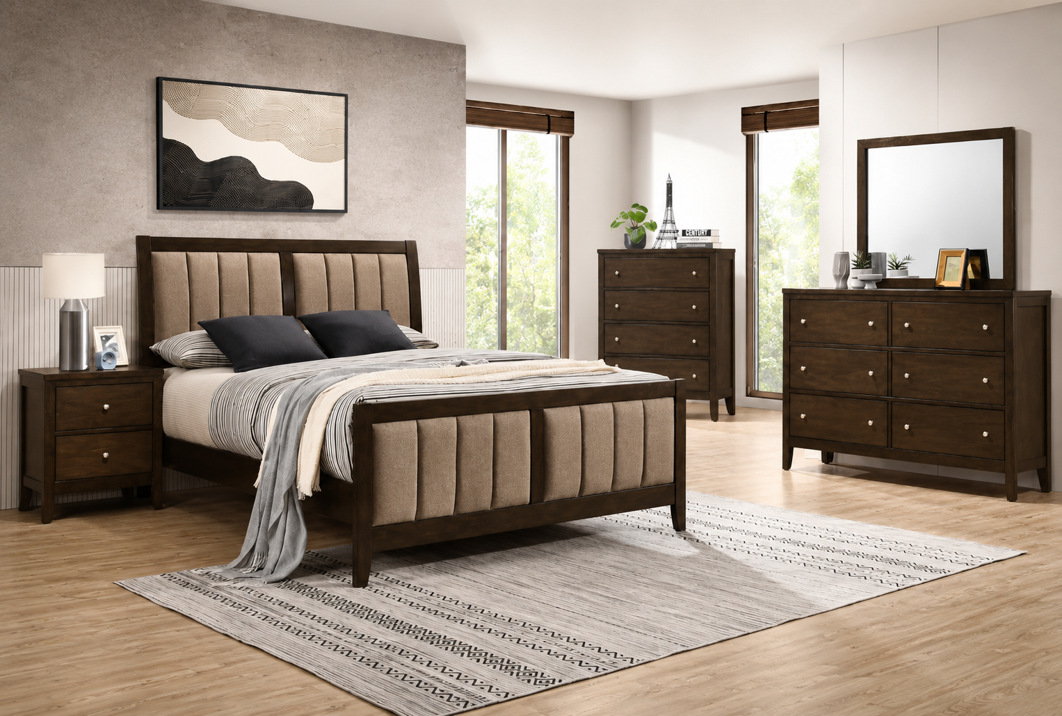 Wilkes Upholstered Bedroom Set Dark Brown