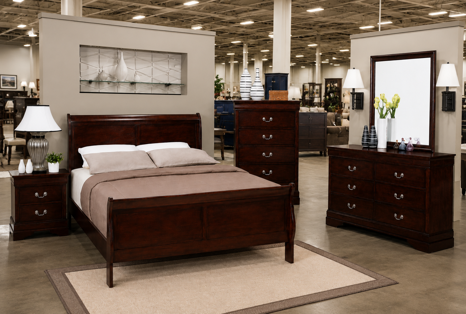 Louis Philippe Wooden Panel Bedroom Set color Black & Dark Brown