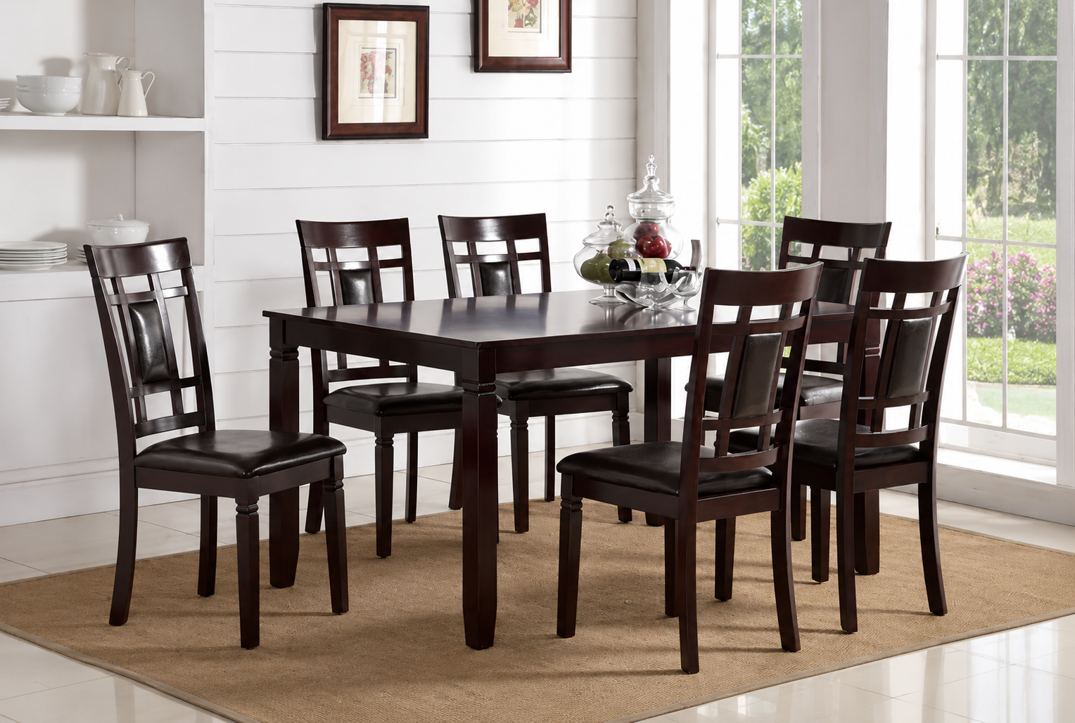 Updated Wooden 7-pcs Dining Dark Brown