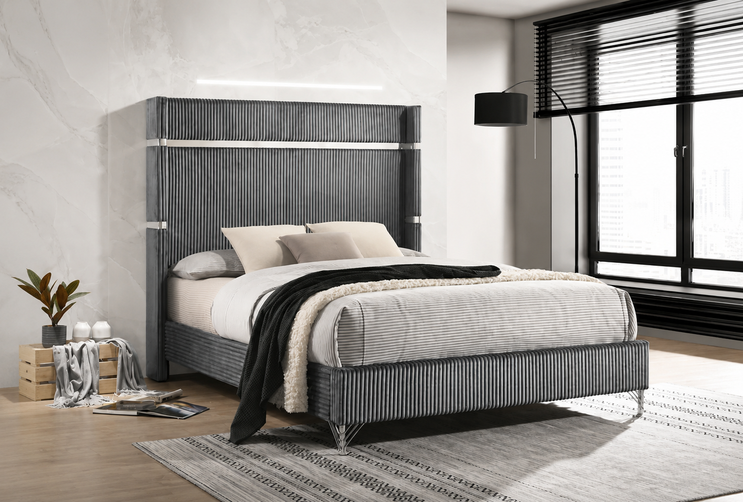 Lucia 61-inch Upholstered Wingback Bed
