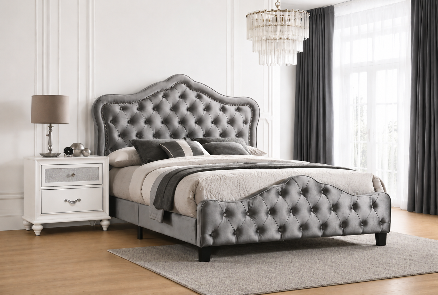 Bella Upholstered Panel Bed Grey
