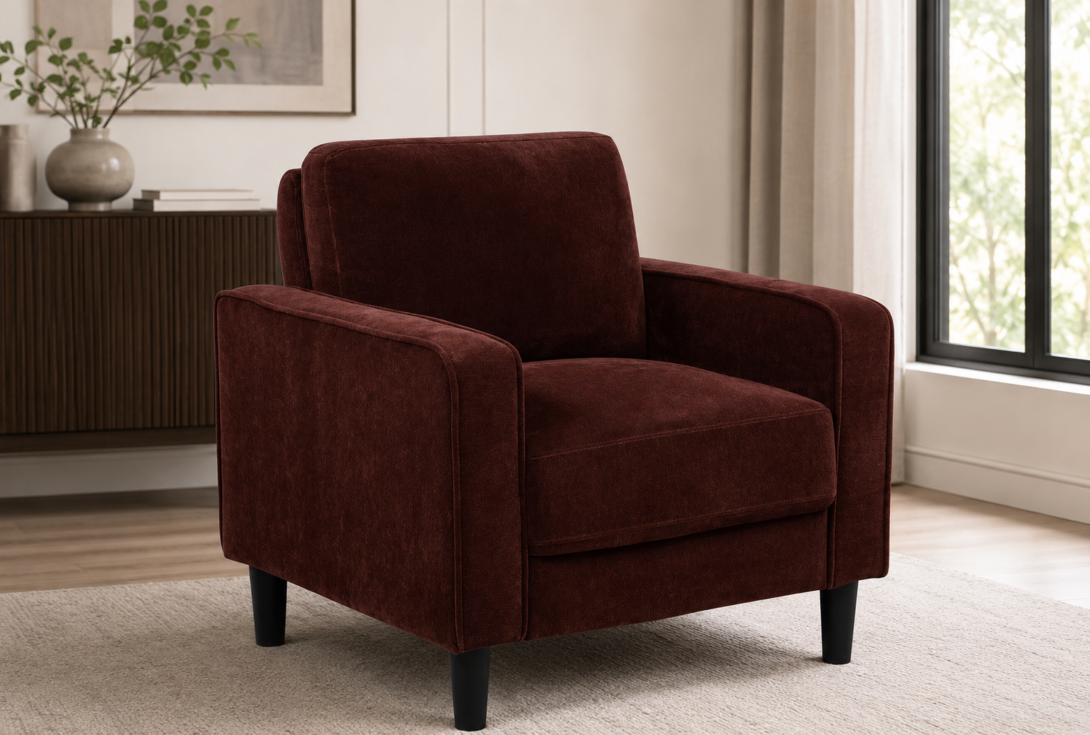 Ruth Fabric Upholstered Track Arm Accent Chair Rust