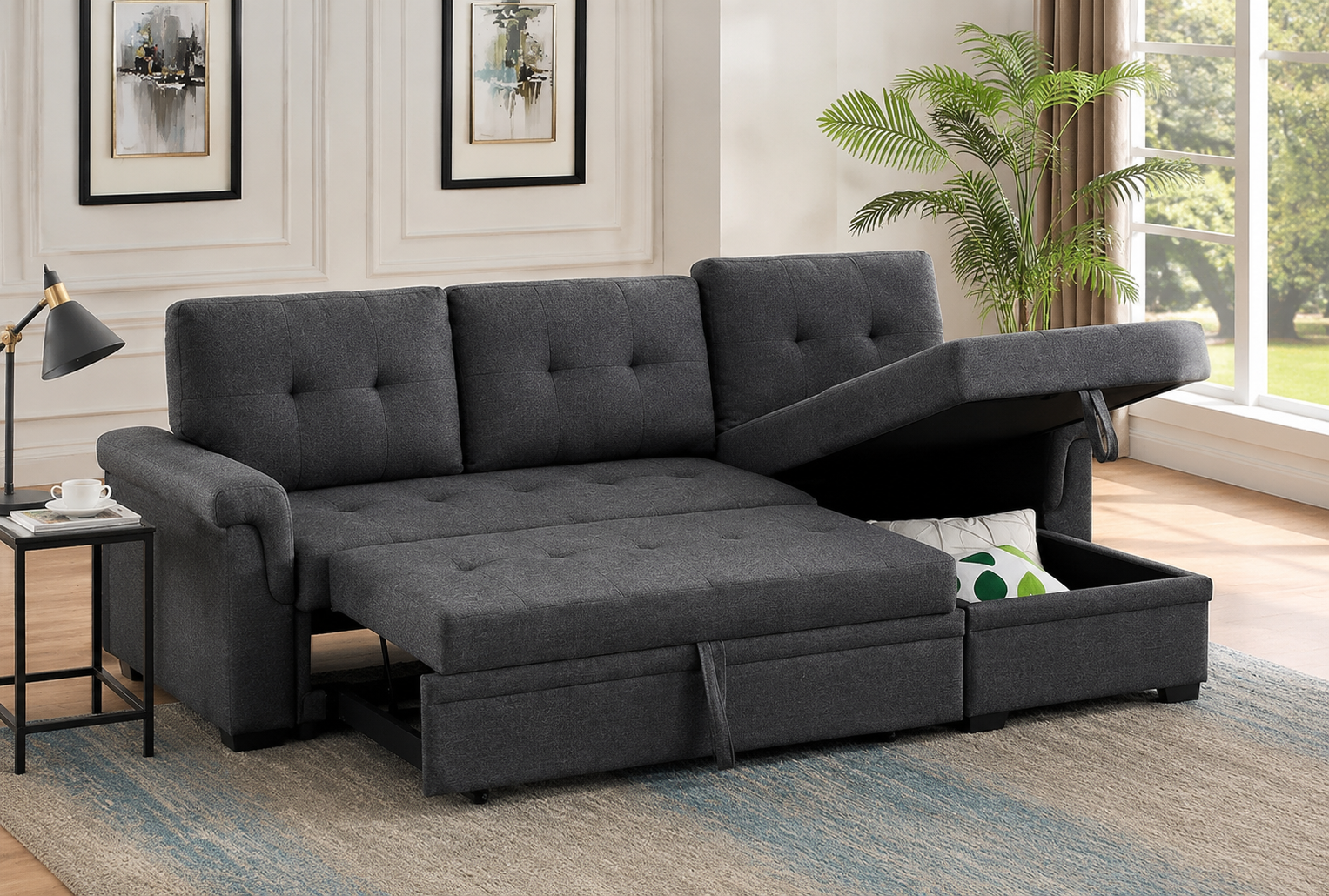 Best Lucca Linen Dark Gray Reversible Sleeper Sectional in 2026