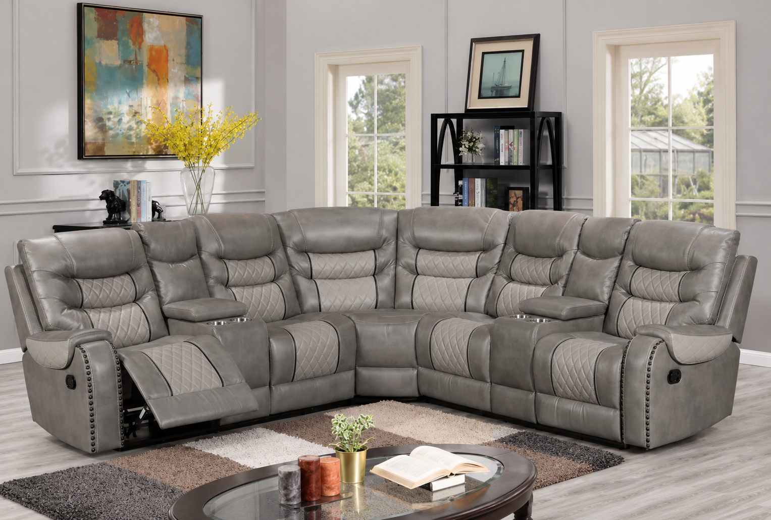 Starwood Reclining Leather Air 3 pc Sectional Grey