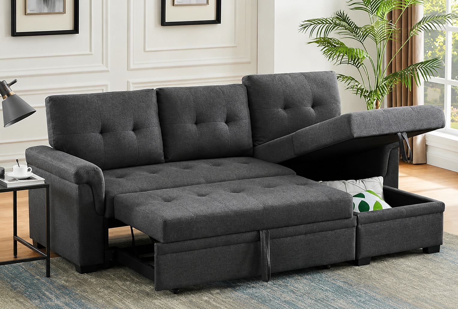 Lucca Linen Dark Gray Reversible Sleeper Sectional