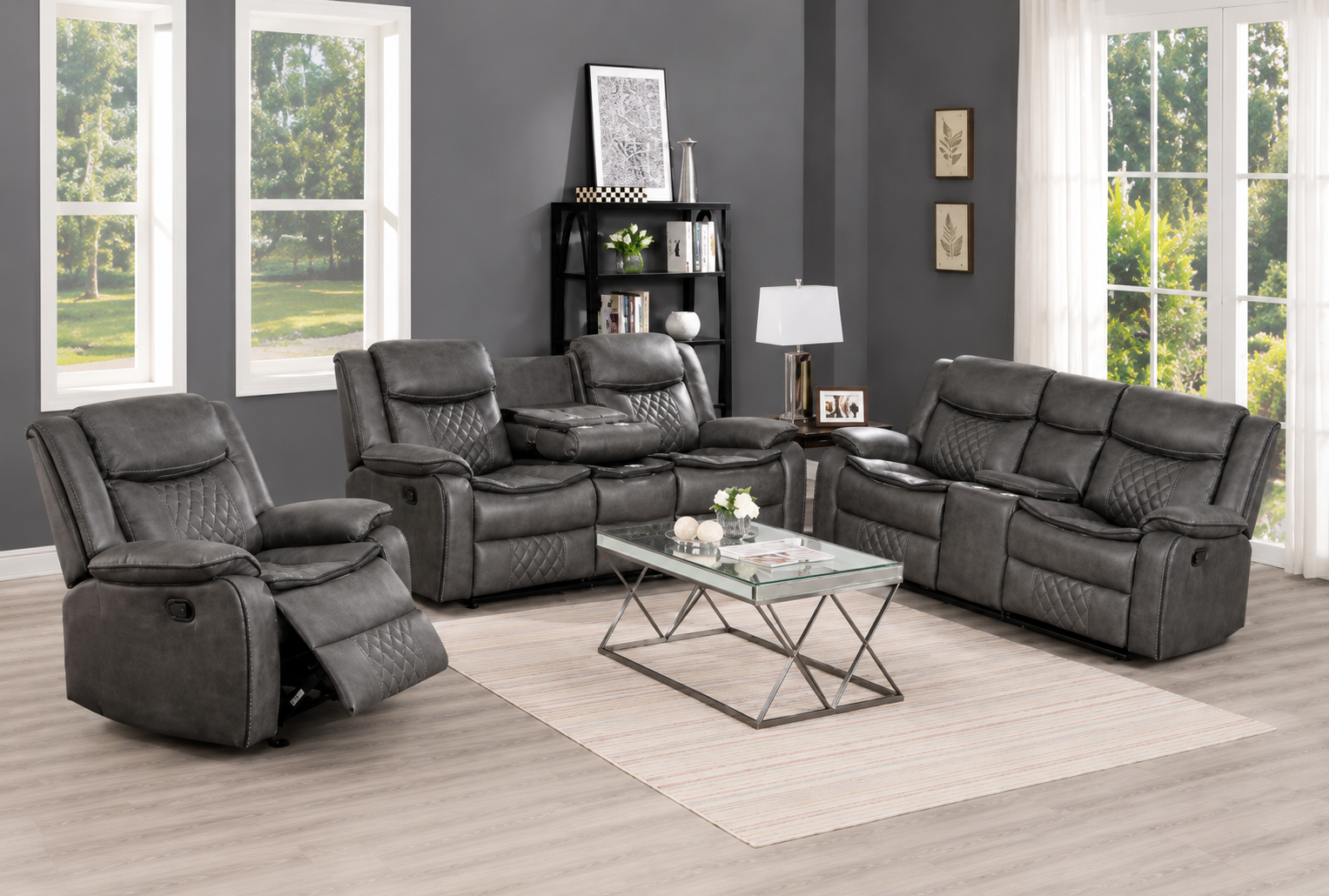 Silverado Power Reclining Fabric 3-Pcs Set Grey