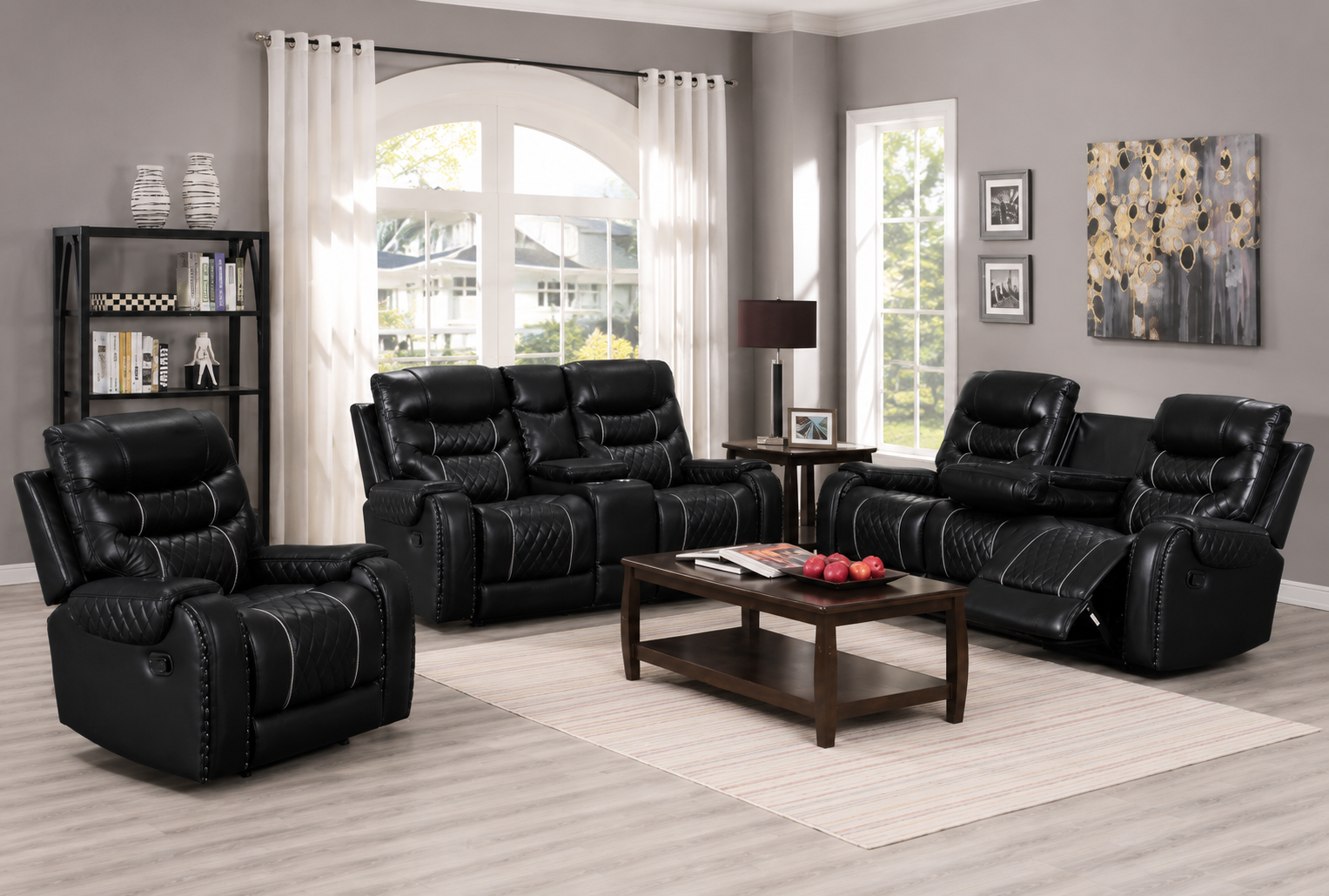 Starwood Power Reclining Leather 3-Pcs Set Color Black