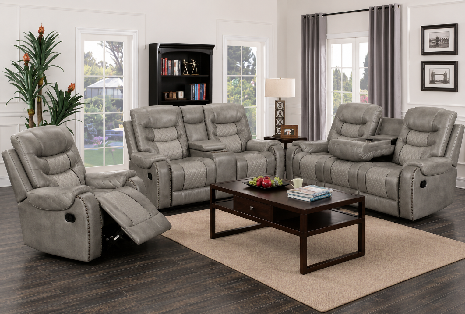 Starwood Power Reclining Leather 3-pcs Set Brown