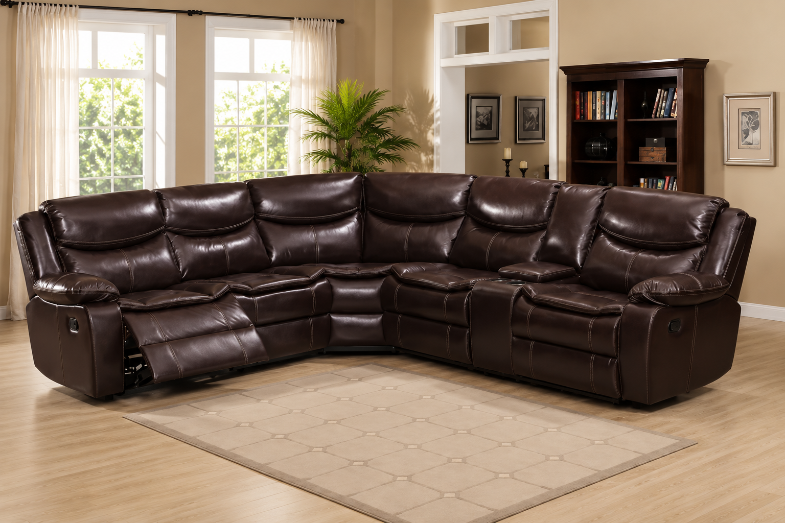 Emerson Power Reclining Bonded Leather Sectional Brown
