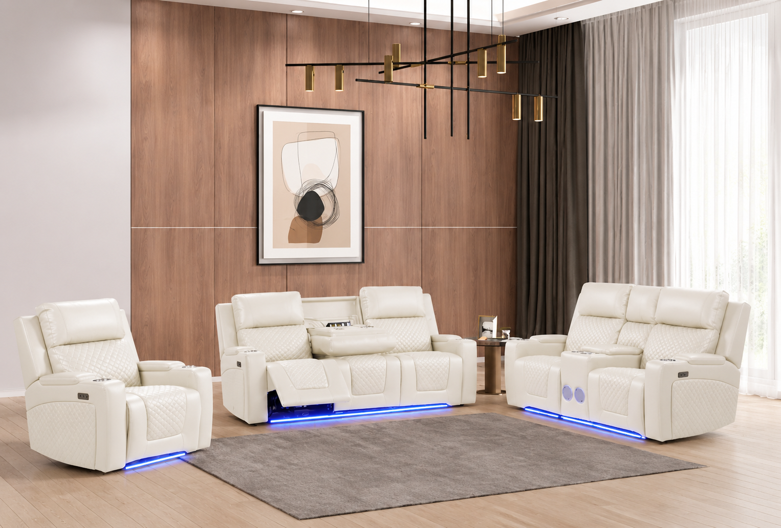 Boss LED Power Reclining Leather 3-Pcs Set Colour White
