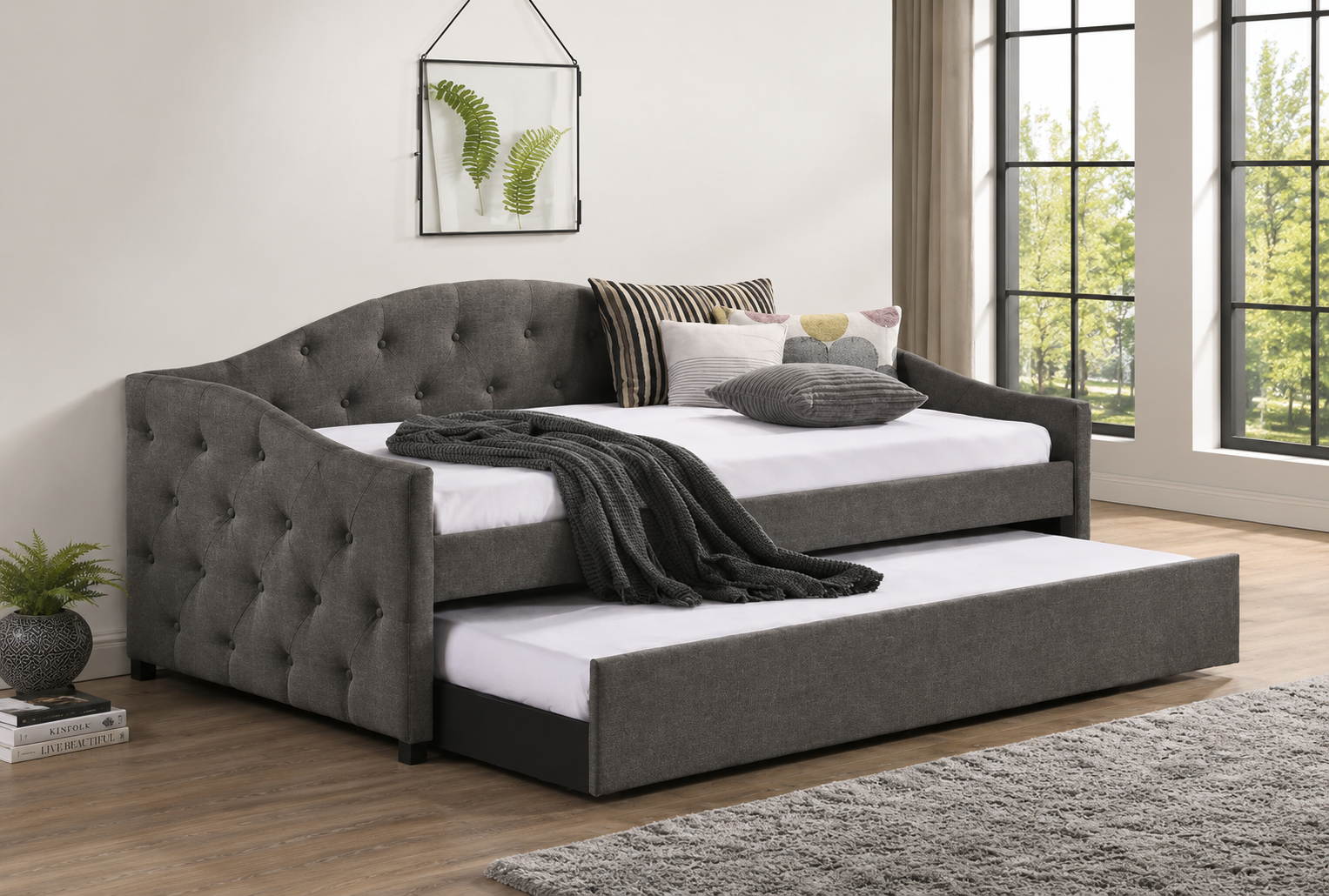 Sadie Upholstered Twin Daybed with Trundle Grey