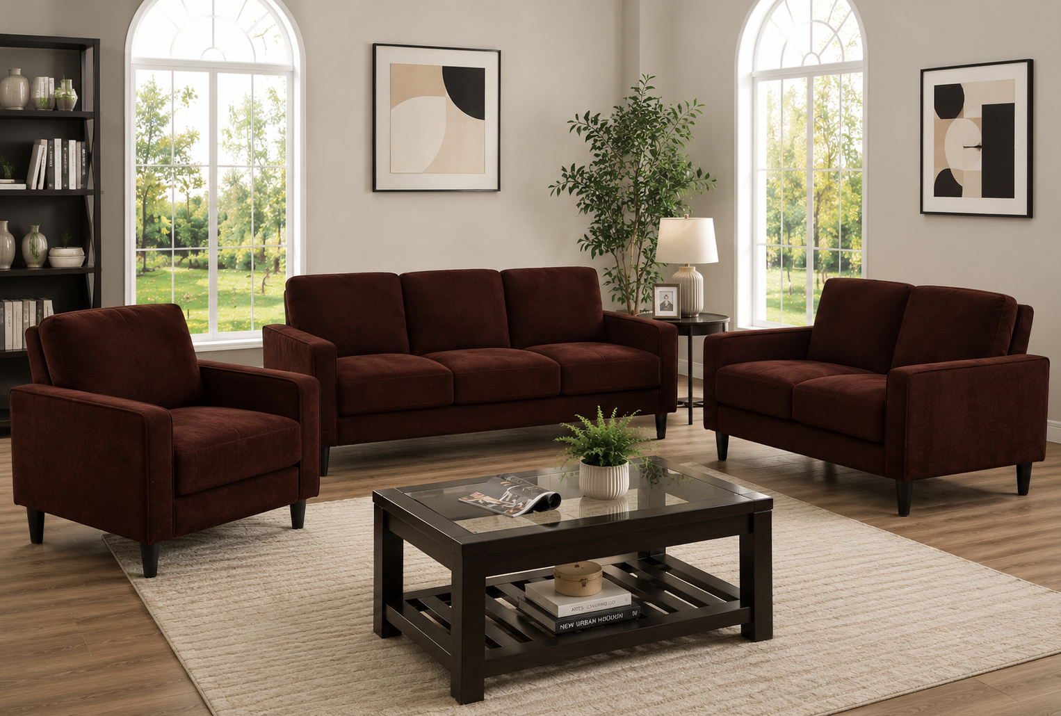 Ruth 3-piece Upholstered Track Arm Sofa Set