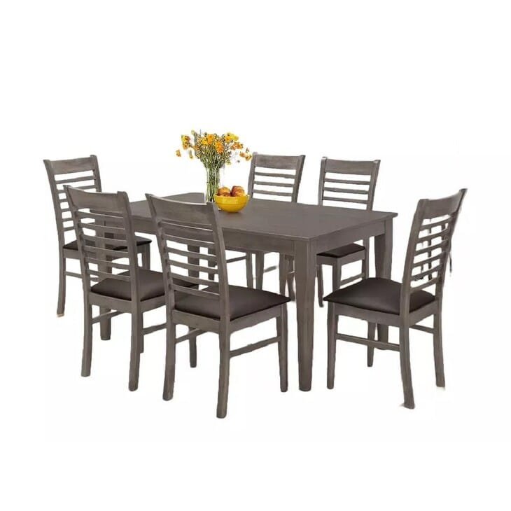 SIMON 7-Pieces Wooden Dining Set Grey & Brown - Image 6