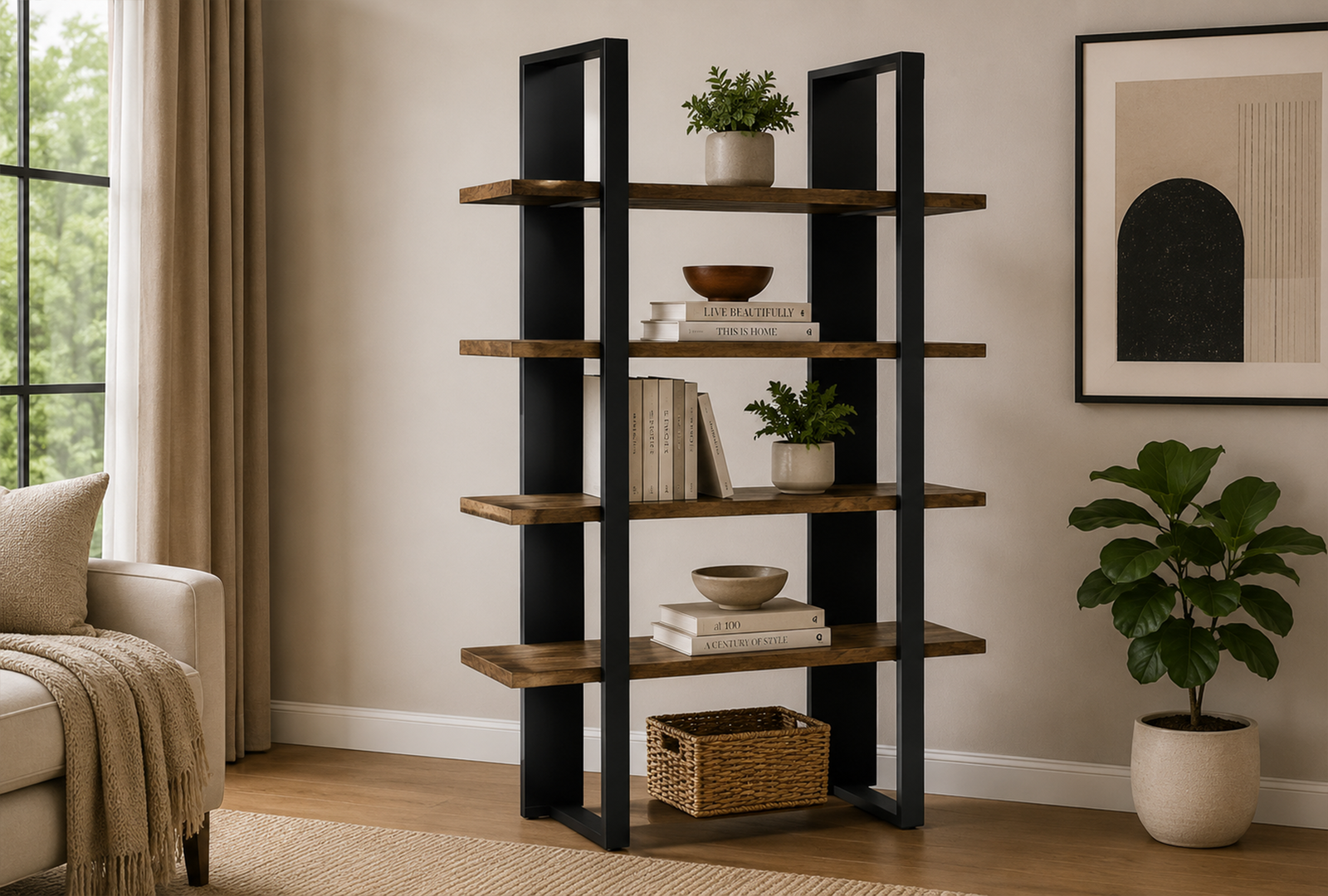 Danbrook 882036 71-inch 4-shelf Bookshelf - Black and Aged Walnut