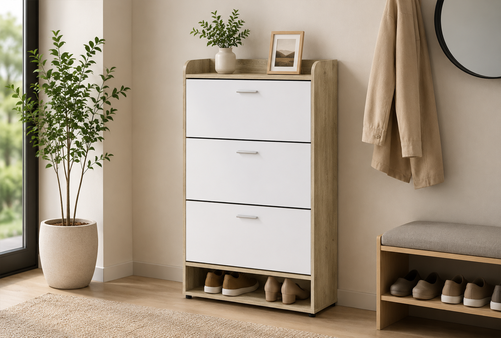 Denia 950403 3-tier Engineered Wood Shoe Cabinet - White