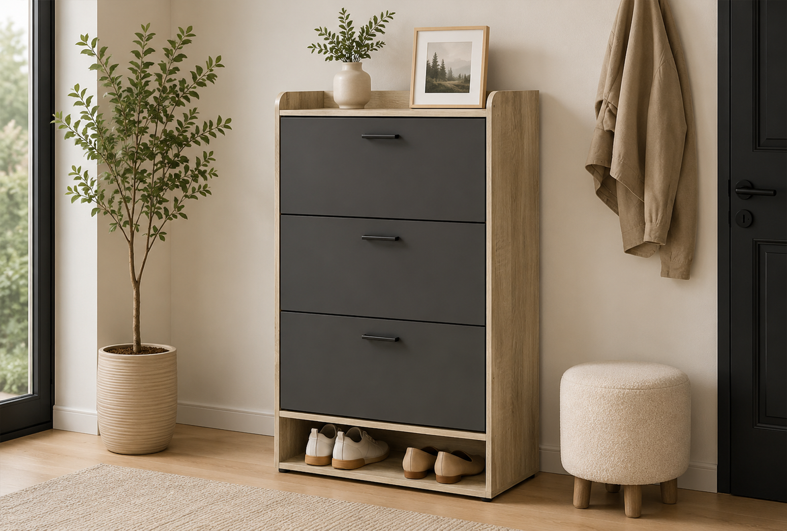 Denia 950404 3-tier Engineered Wood Shoe Cabinet - Grey
