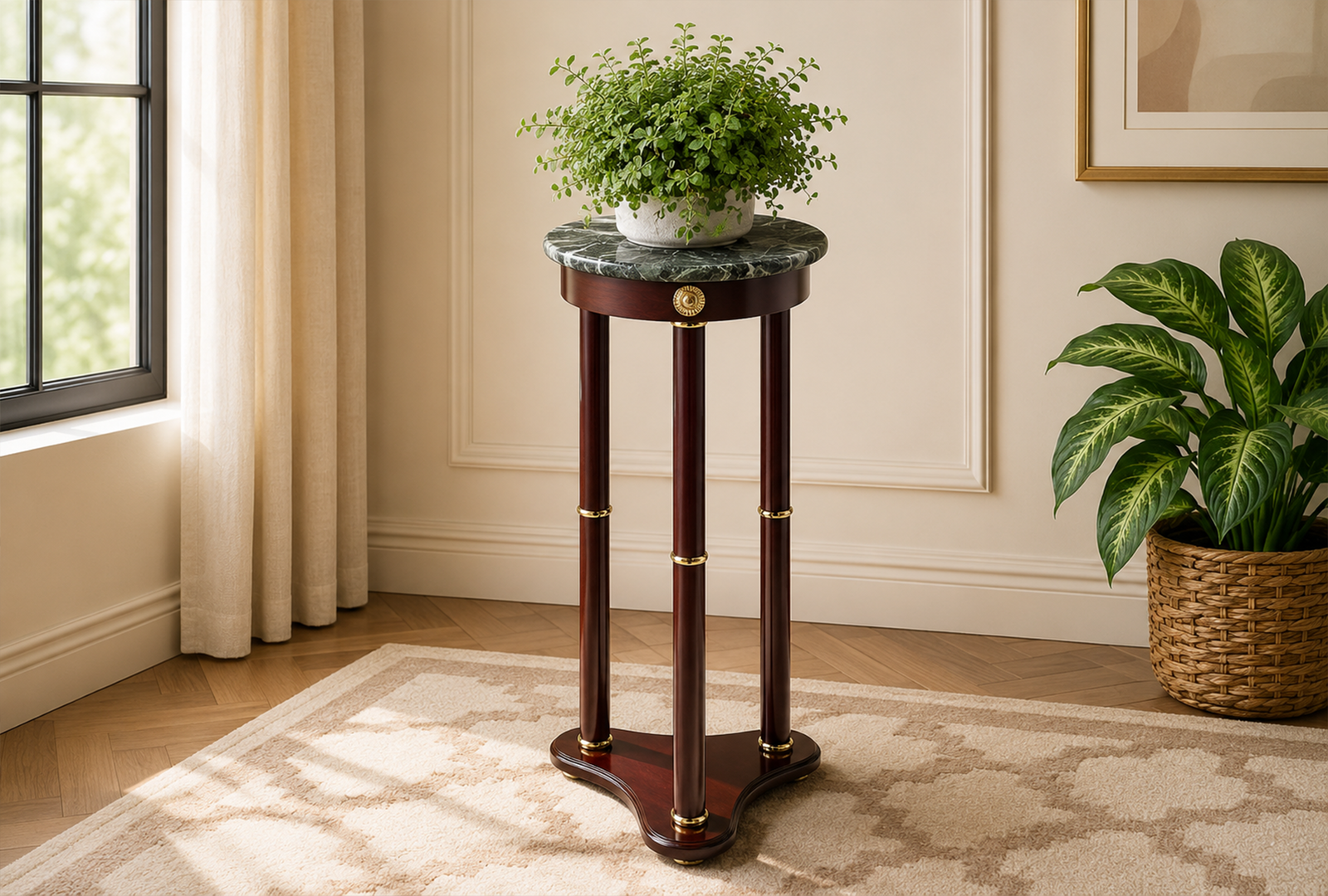 Edie 3315 Round Marble Top Accent Side Table - Merlot