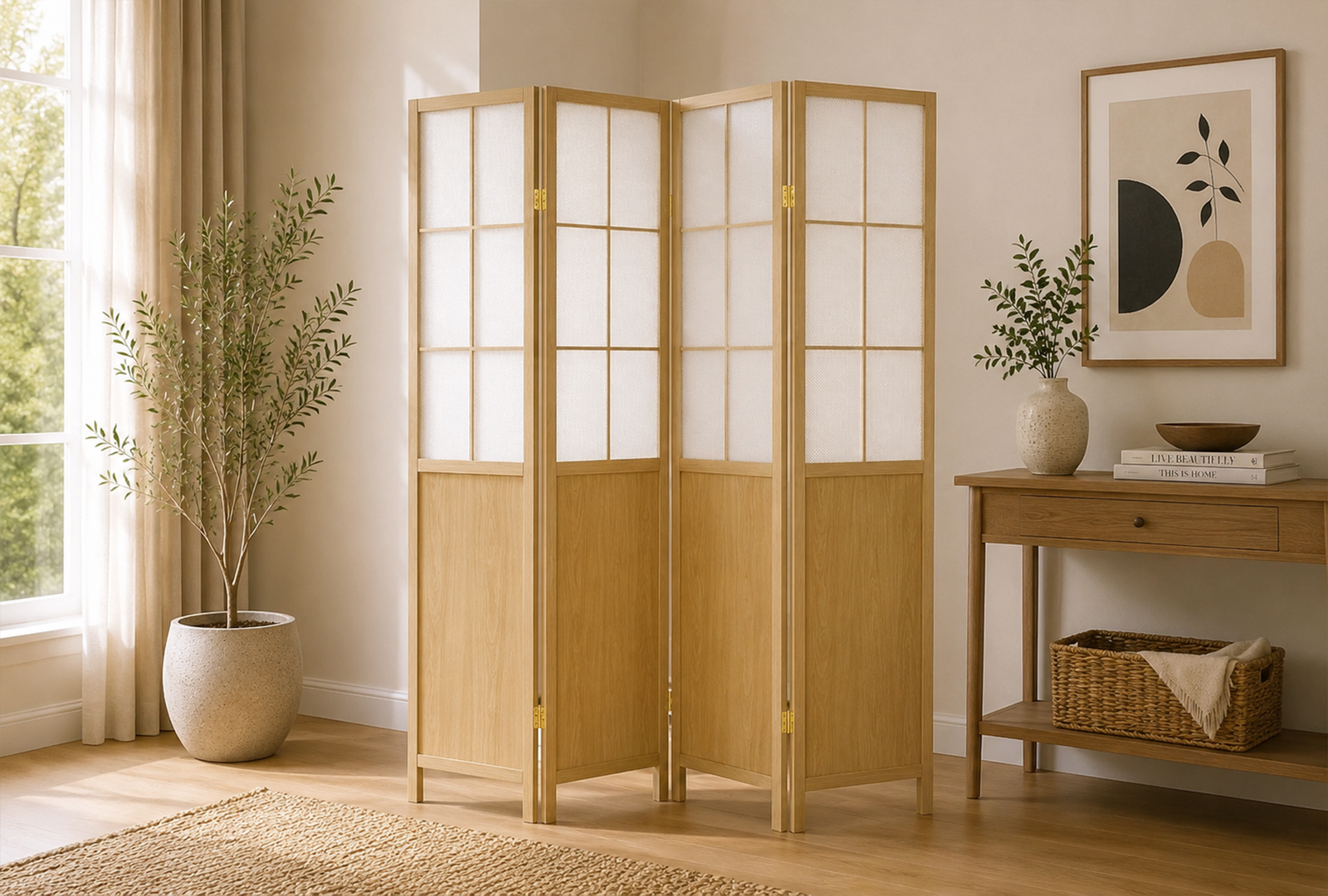 Edwards 960123 4-Panel Room Divider Folding Shoji Screen - Natural