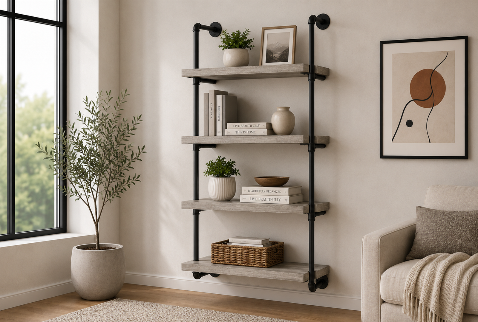 Elmcrest 804416 24-inch 4-shelf Wall Bookshelf - Grey Driftwood