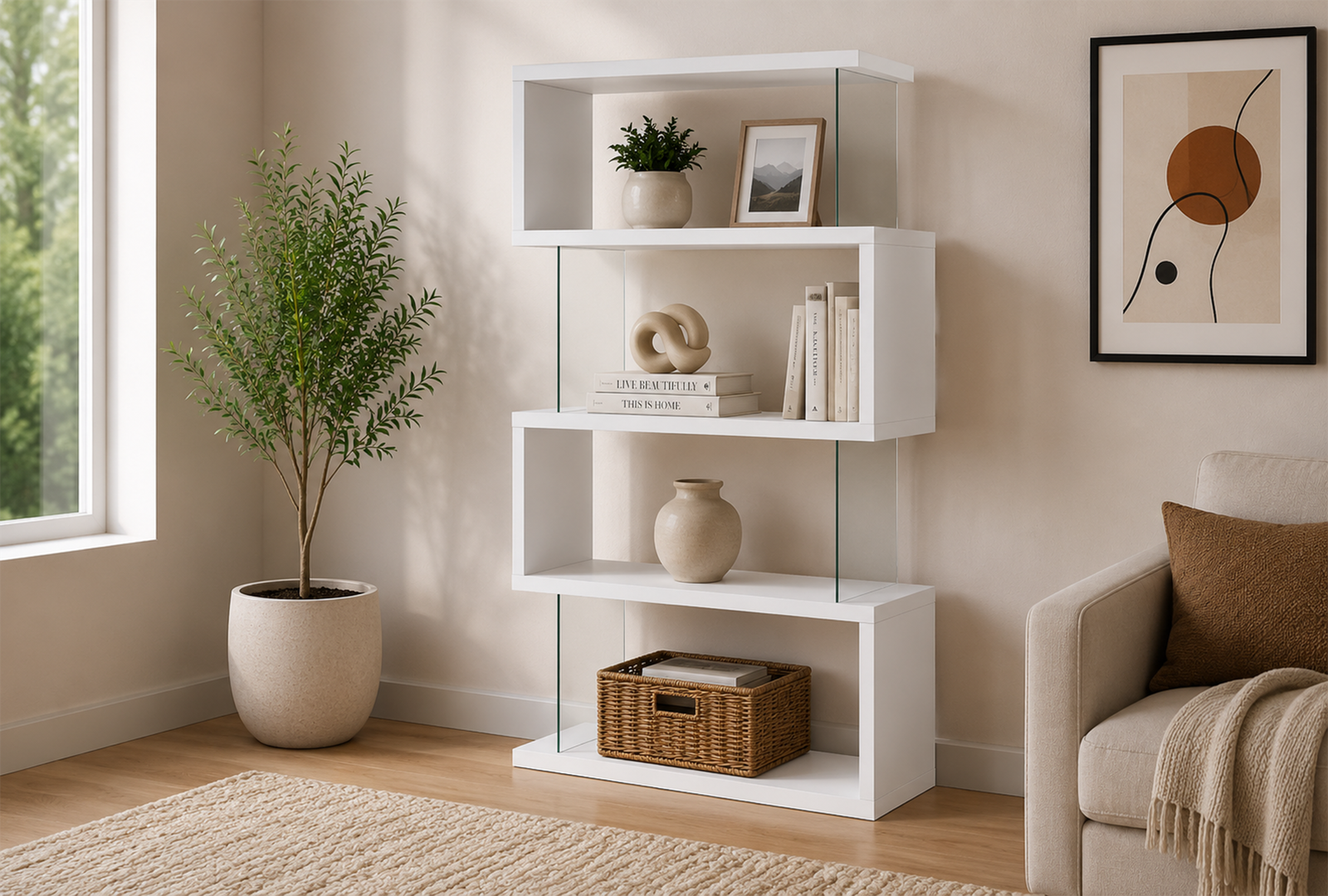 Emelle 800300 63-inch 4-shelf Glass Panel Bookshelf - White