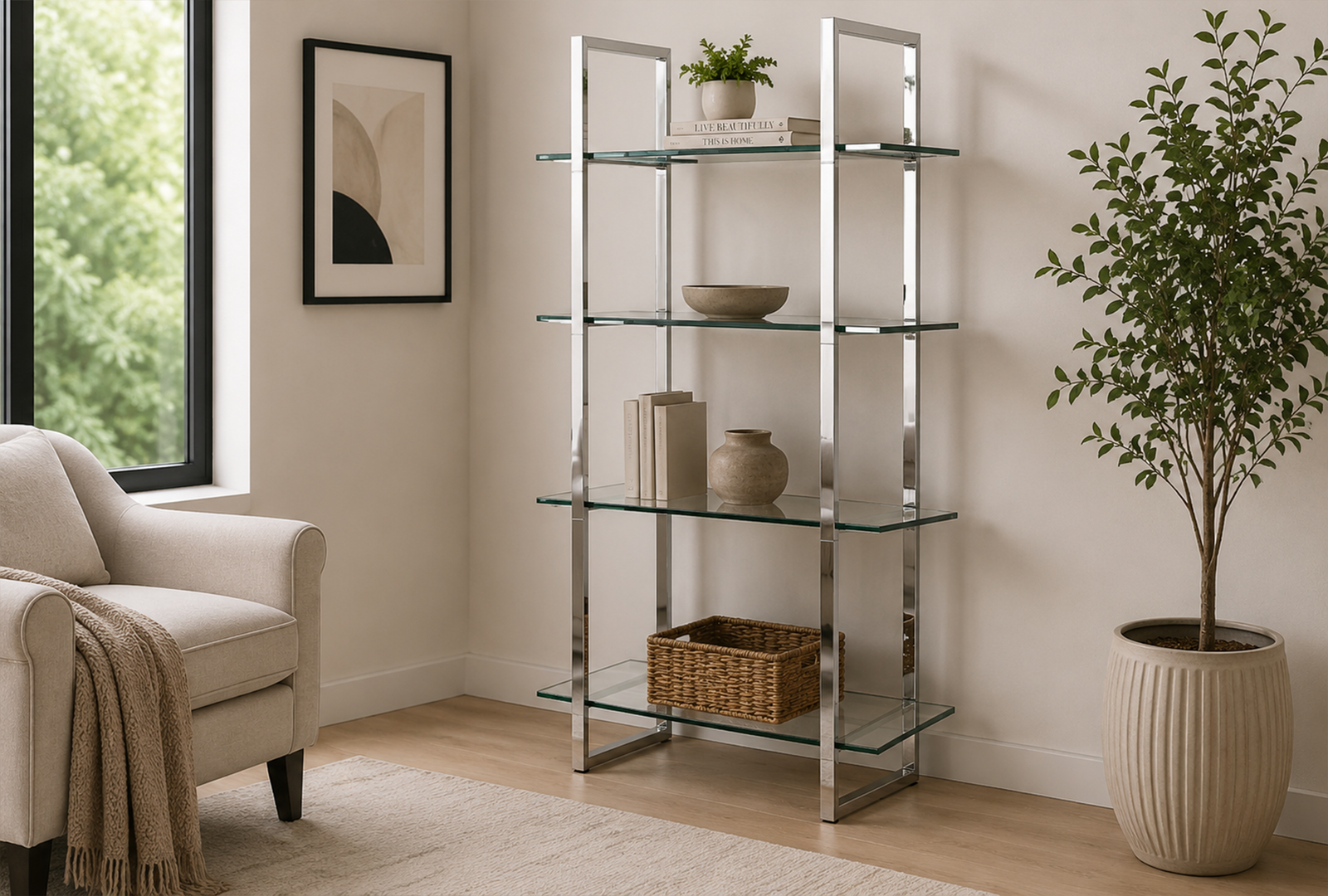 Hartford 805538 79-inch 5-shelf Glass Bookshelf - Chrome