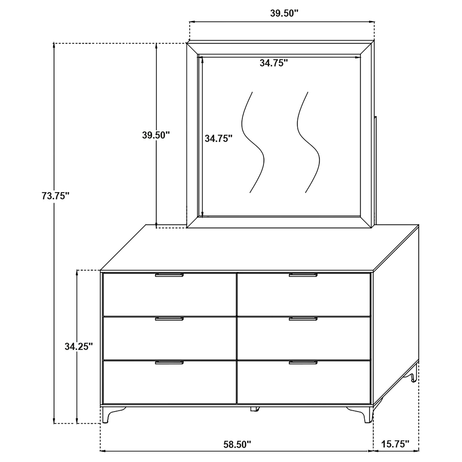Kendall 6-drawer Dresser with Mirror | White Dresser - Image 2