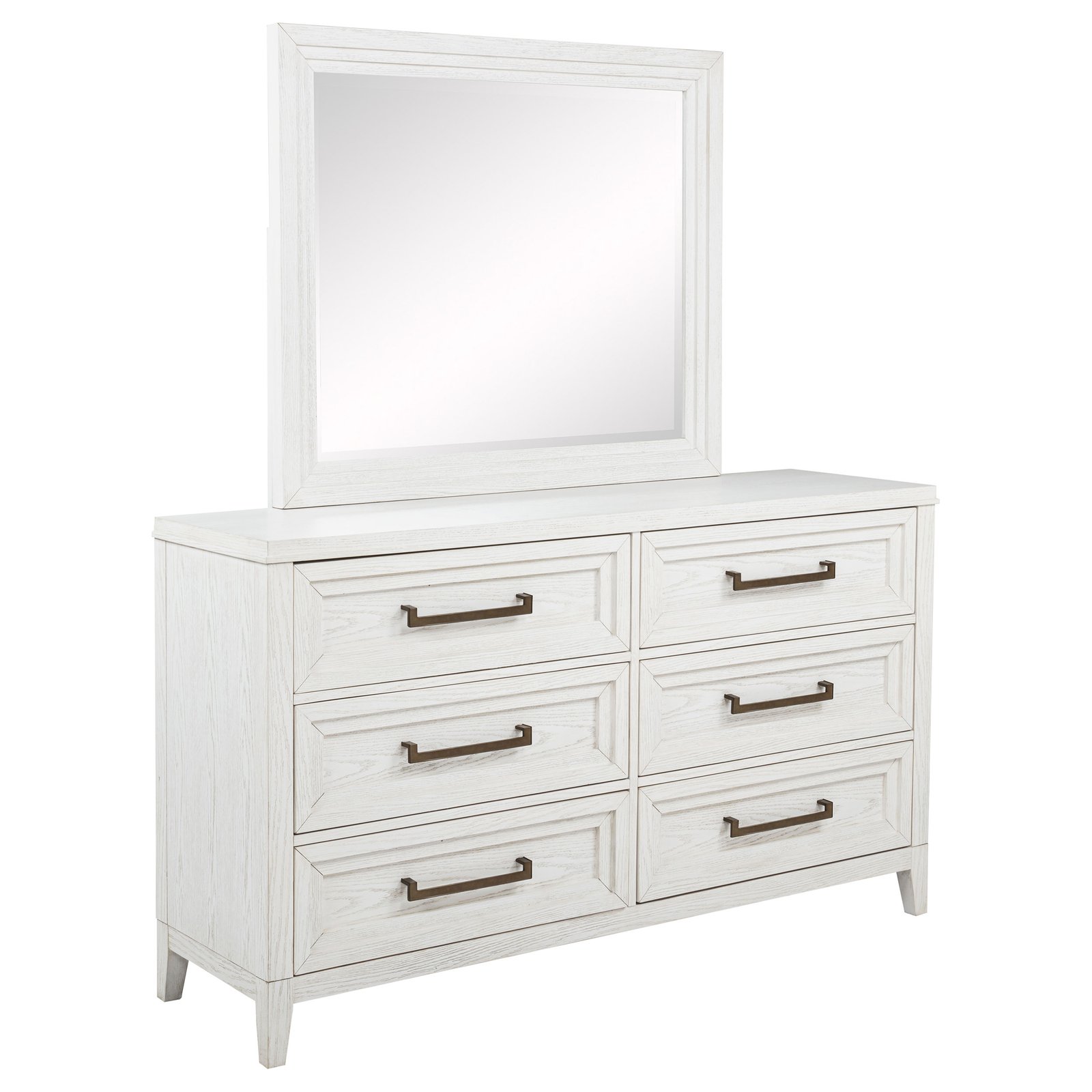 Marielle 6-drawer Dresser with Mirror Distressed White Dresser