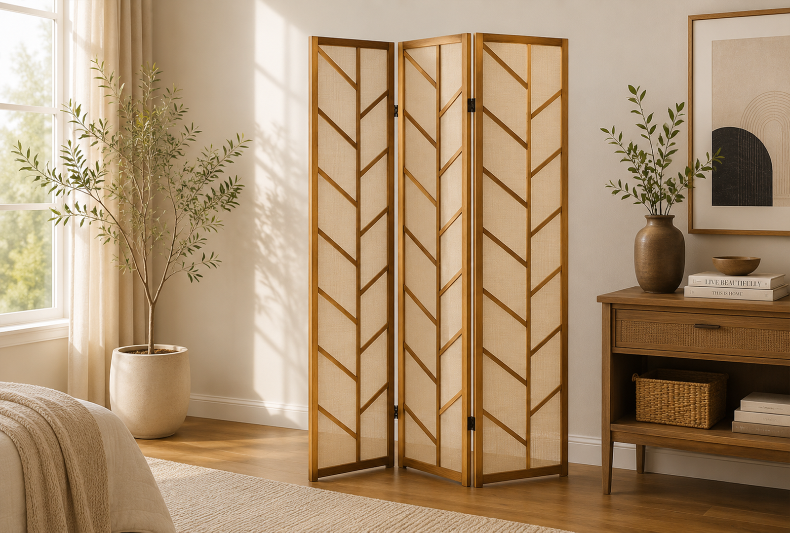 Mila 962923 3-Panel Room Divider Folding Shoji Screen - Walnut