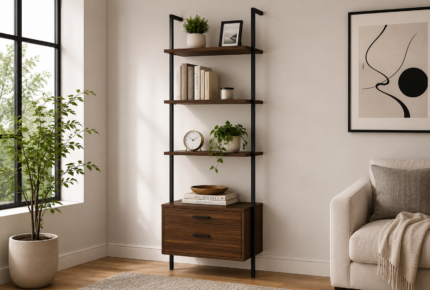 Owens 980074 96-inch 4-shelf Storage Wall Bookshelf - Walnut