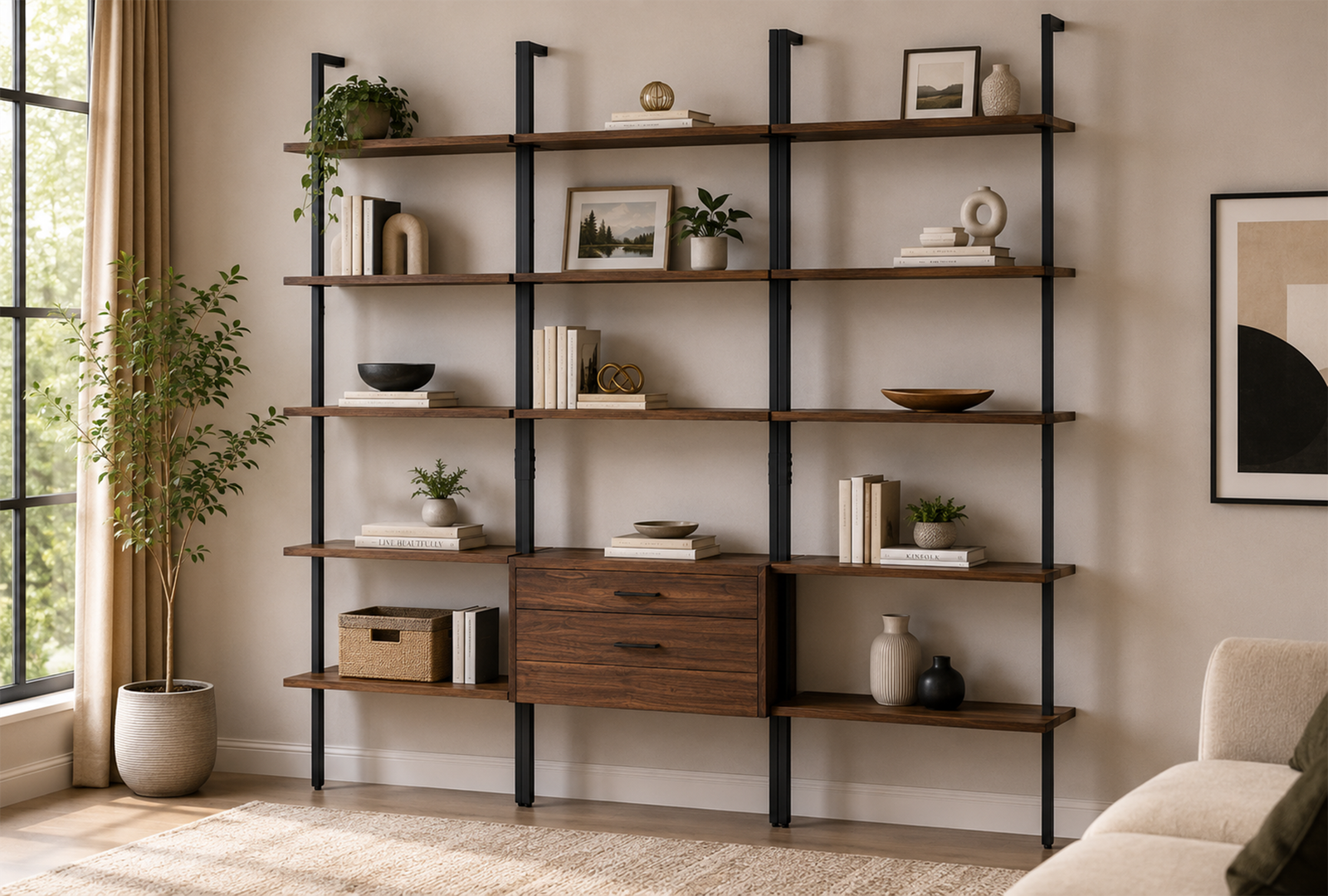 Owens 980074-S3 3-piece 96-inch Wall Mounted Bookshelf Set - Walnut
