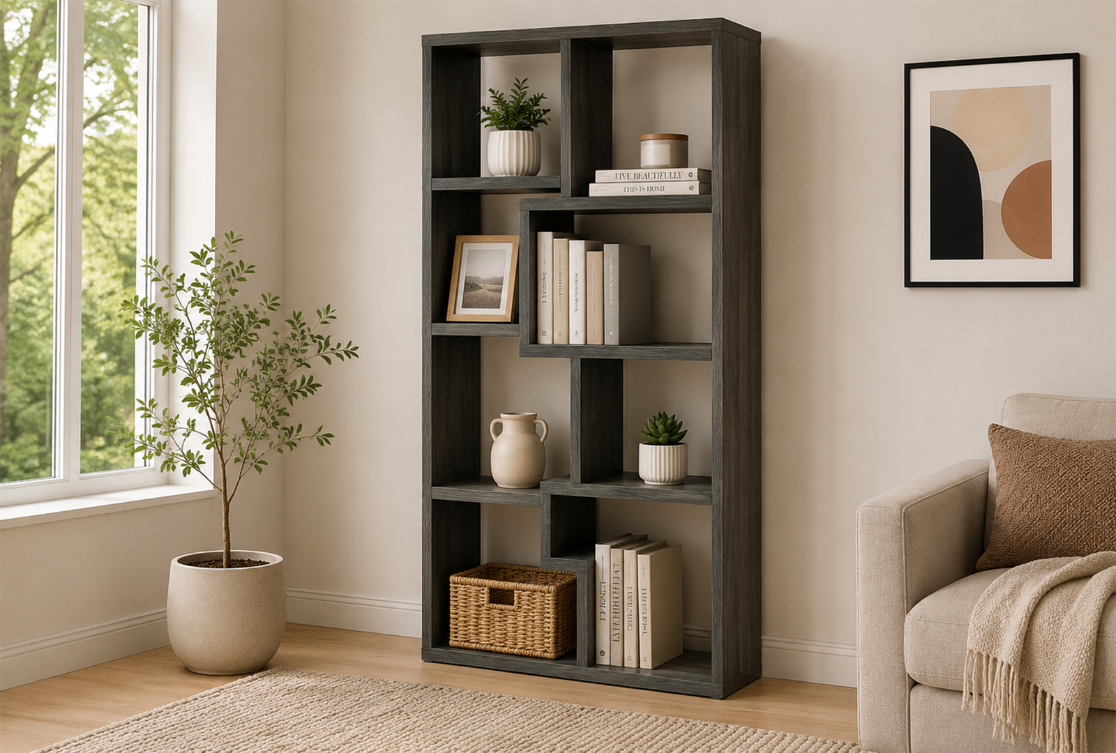 Theo 800510 71-inch 7-shelf Bookshelf - Weathered Grey