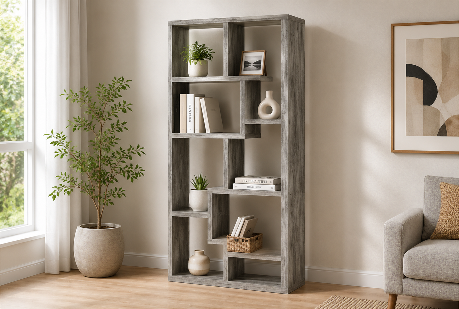 Theo 801137 71-inch 7-shelf Bookshelf - Grey Driftwood