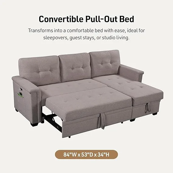 Ashlyn Light Gray Linen Sleeper Sectional - Image 3