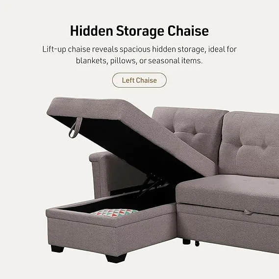 Ashlyn Light Gray Linen Sleeper Sectional - Image 4