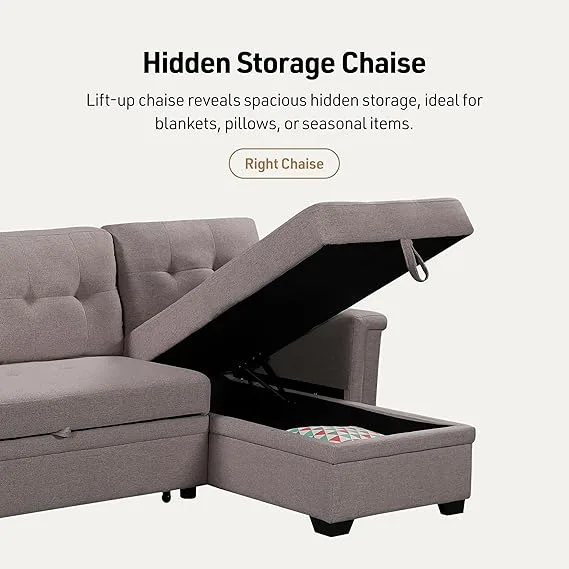 Ashlyn Light Gray Linen Sleeper Sectional - Image 5