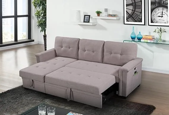 Ashlyn Light Gray Linen Sleeper Sectional - Image 6