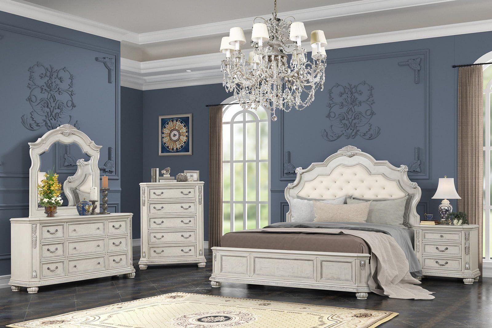 Lafayette Upholstered Mansion Bedroom Set White