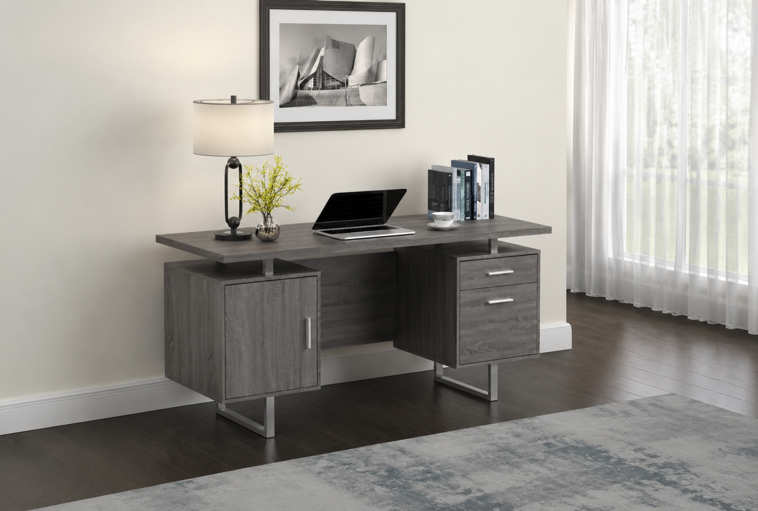 Lawtey 60-inch 2-drawer Office Computer Desk Grey