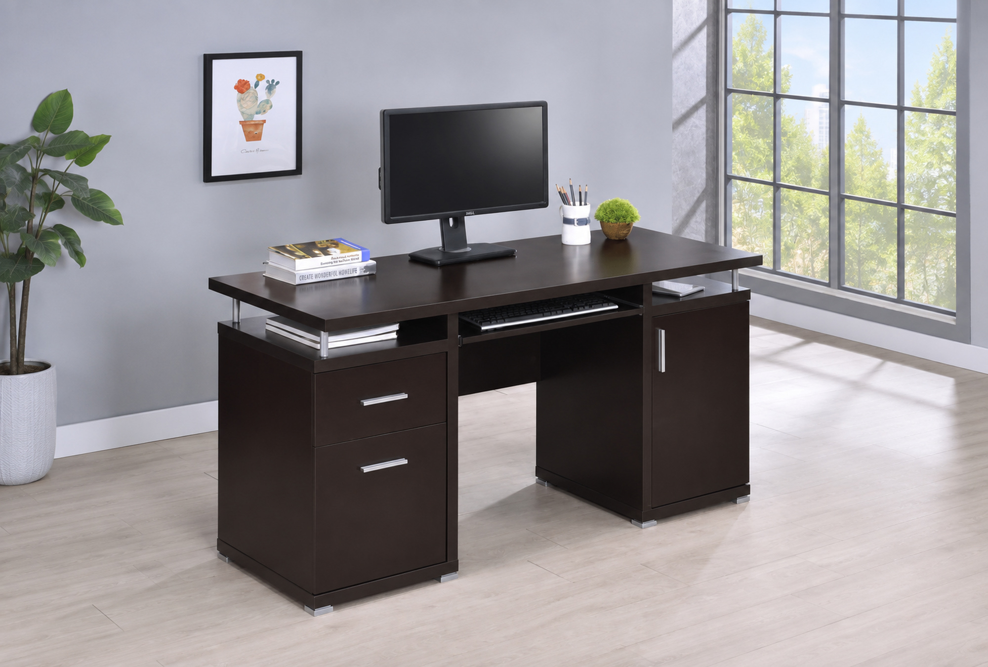 Tracy 55-inch 2-drawer Office Computer Desk Dark Brown
